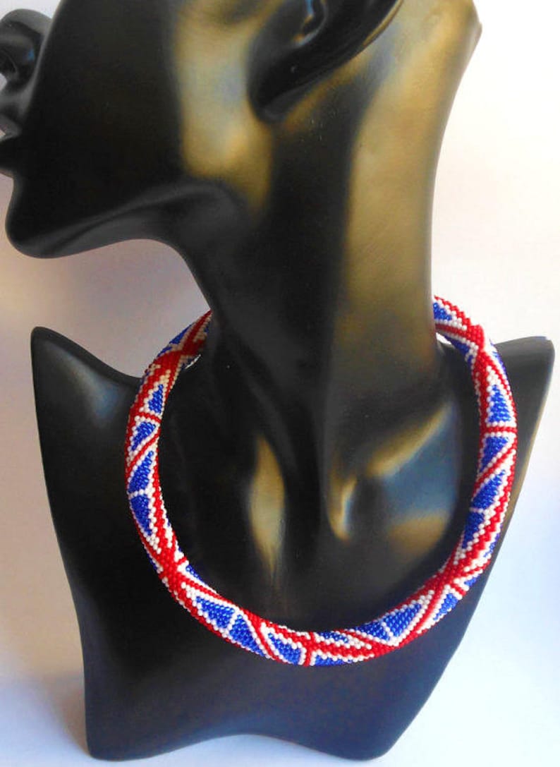 British flag necklace Beaded Crochet necklace British Bead Crochet british flag Great Britain patriotic necklace Gift for British uk flag