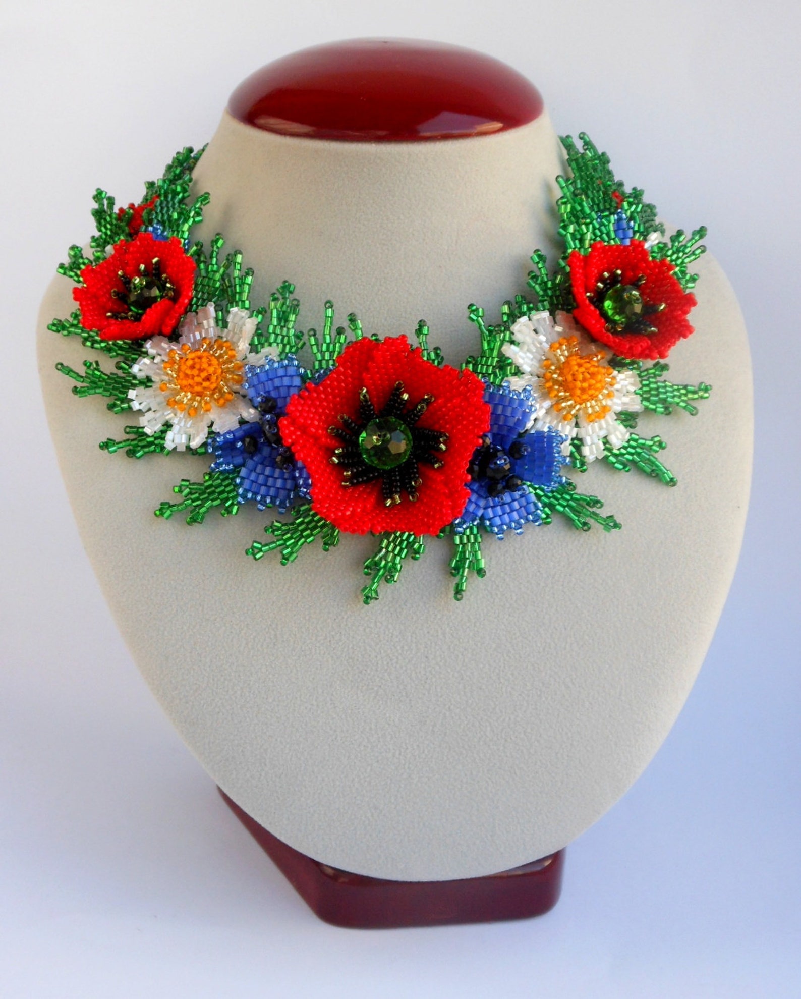 Beaded Necklace Red Flowers Real Flower Necklace Beaded Flower Etsy