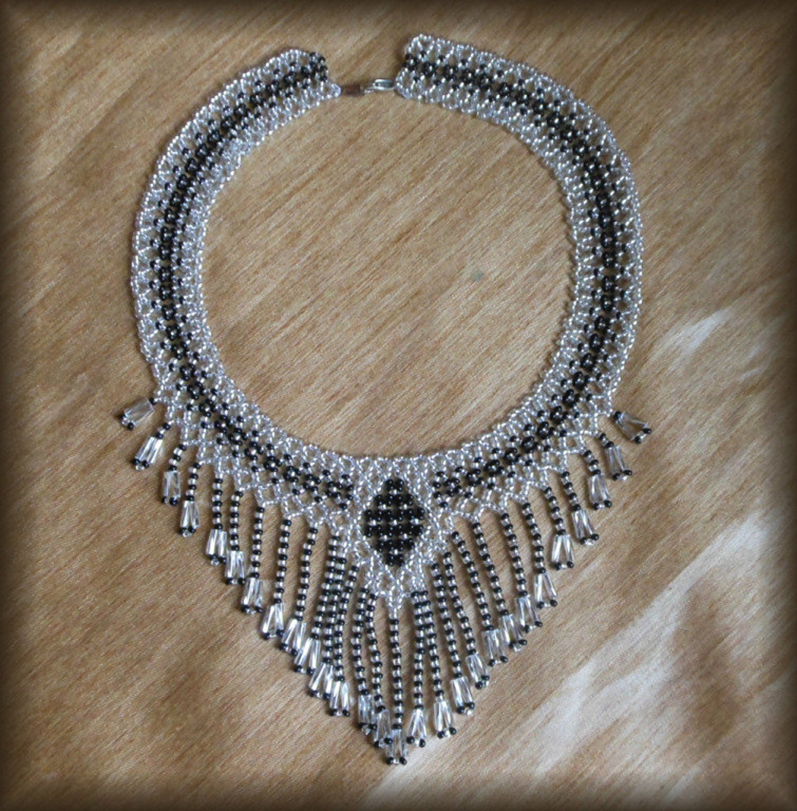 Beaded Necklace Black Necklace Fringe Necklace Collar Necklace Seed ...