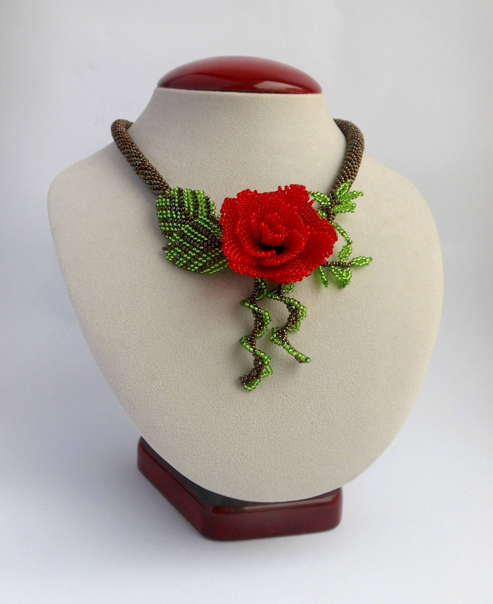 Necklace with rose Jewelry flower Bead necklace Red Rose Etsy