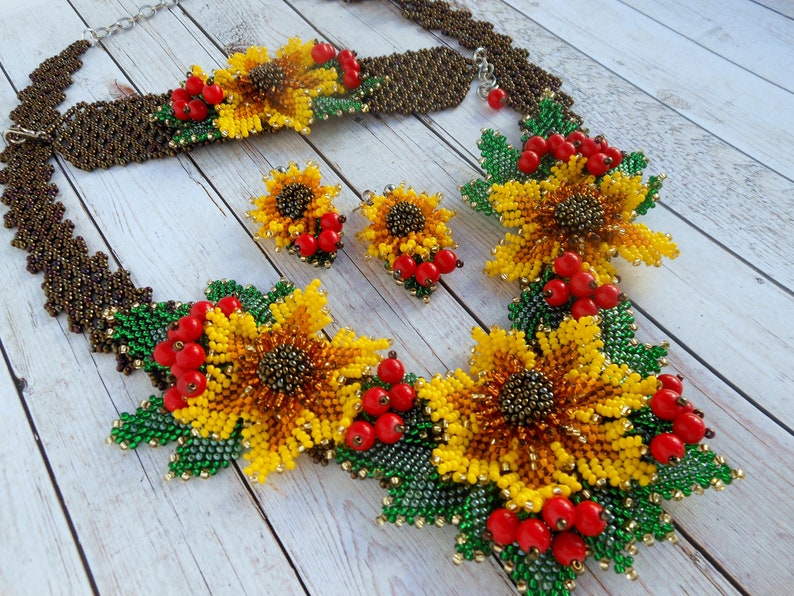 Yellow Flower Necklace Fall Jewelry Set Sunflower Necklace Etsy
