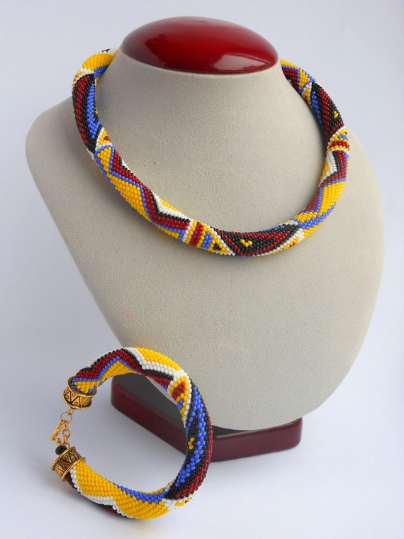 African beaded necklace for women , Beaded jewelry gift for women , Statement necklace gift for wife , Seed beaded handmade necklace