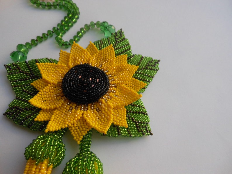 Sunflower necklace Beaded necklace Flower necklace Jewelry set Etsy