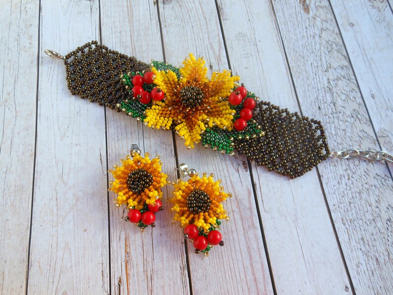 Yellow Flower Necklace Fall Jewelry Set Sunflower Necklace Etsy