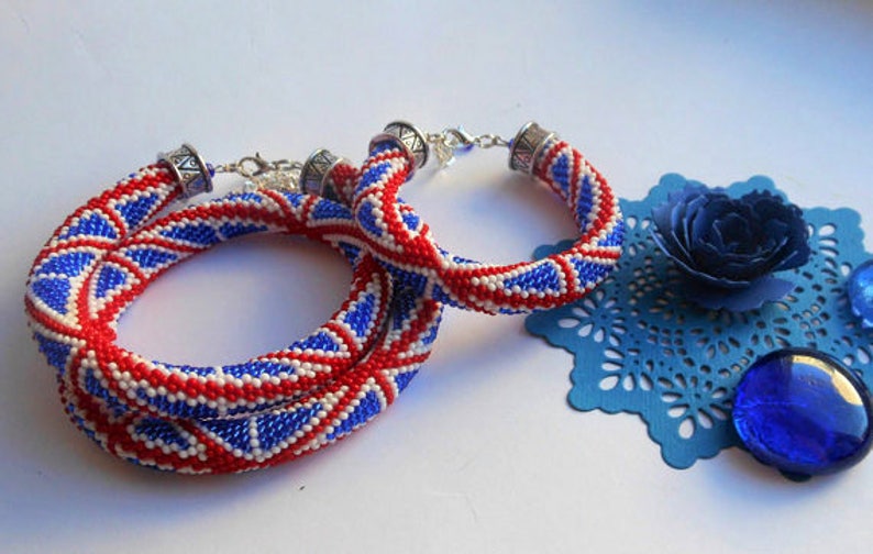 British flag necklace Beaded Crochet necklace British Bead Crochet british flag Great Britain patriotic necklace Gift for British uk flag