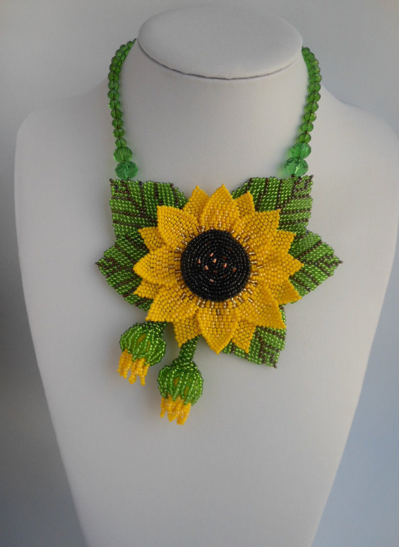 Sunflower necklace Beaded necklace Flower necklace Jewelry set Etsy