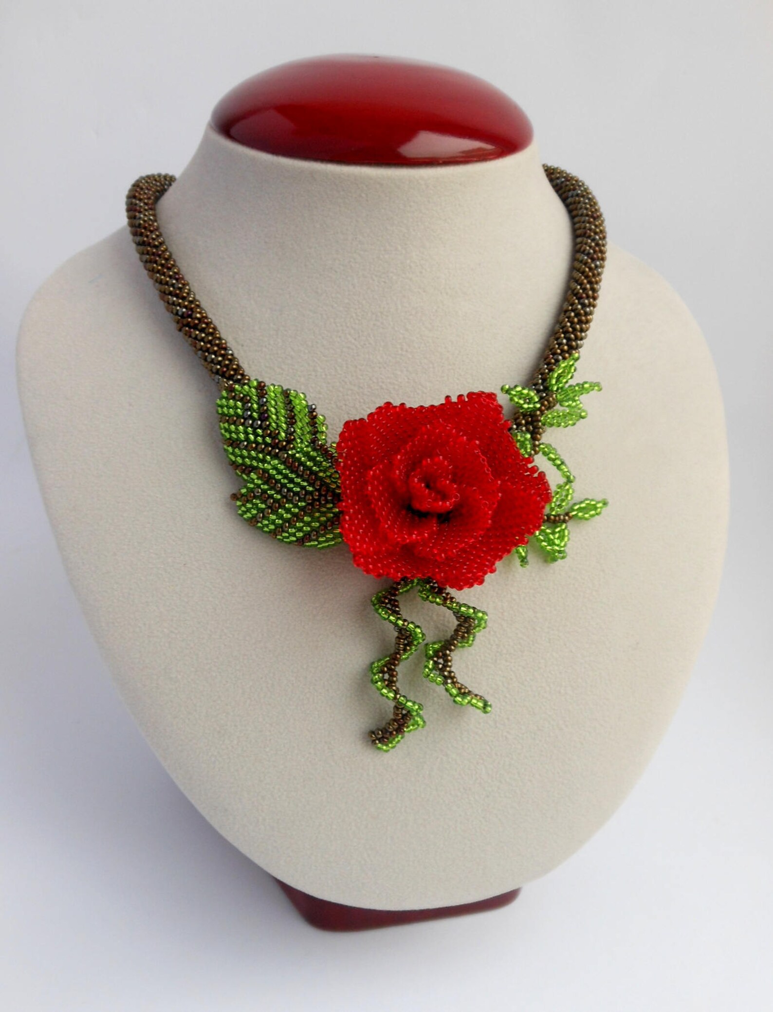 Necklace with rose Jewelry flower Bead necklace Red Rose Etsy