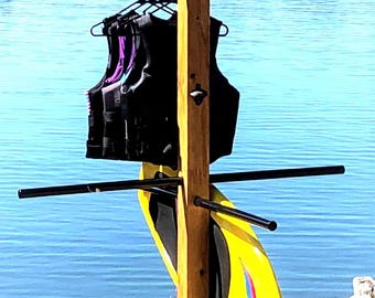 Handcrafted Wooden Pool and Hot Tub Towel Rack Tree | Outdoor Drying Stand for Towels, Floats and Life Jackets | Rustic Poolside Organizer