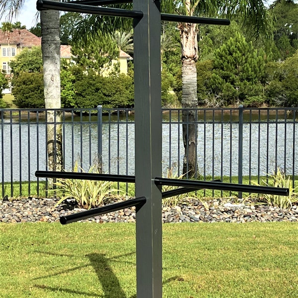 Wooden Pool Towel Rack | Handmade Outdoor Towel Tree Holder for Pool Towels | Floats and Life Jackets | Patio & Poolside Organizer