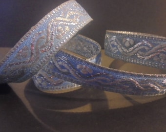 Ribbon sari border 1 meter blue cottonsilver embroideries 19 mm India decoration creations sewing