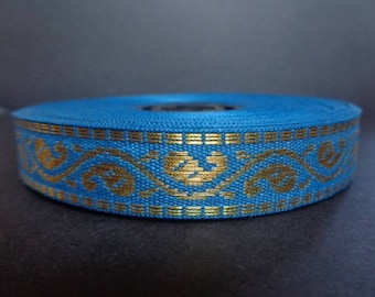 Ribbon sari border 1 meter blue cotton gold embroideries 15 mm India