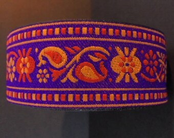 Ribbon Sari border 1 meter purple cotton 30 mm yellow and orange embroideries India