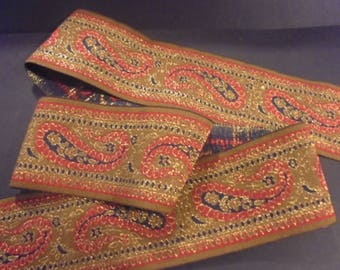 Ribbon Sari Border 1 meter brown cotton 50 mm gold embroideries India