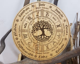 Wheel of the Year in Oak, Pagan, Wiccan, Tree of life 250mm Round