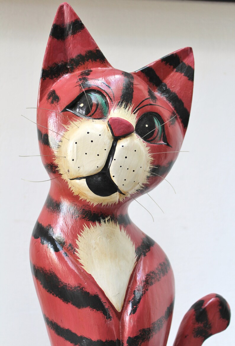 Vintage WOODEN CAT Statue Hand Carved and Hand Painted Folk Etsy Canada