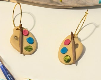 Polymer Clay Paint Palette Earrings, Artist Teacher Gift
