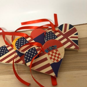 HANDMADE Wood Dual Citizen Heart, Permanent Resident Gift, Country Flags in Wood Heart. Oath Ceremony Flags Ornament, Mixed Family