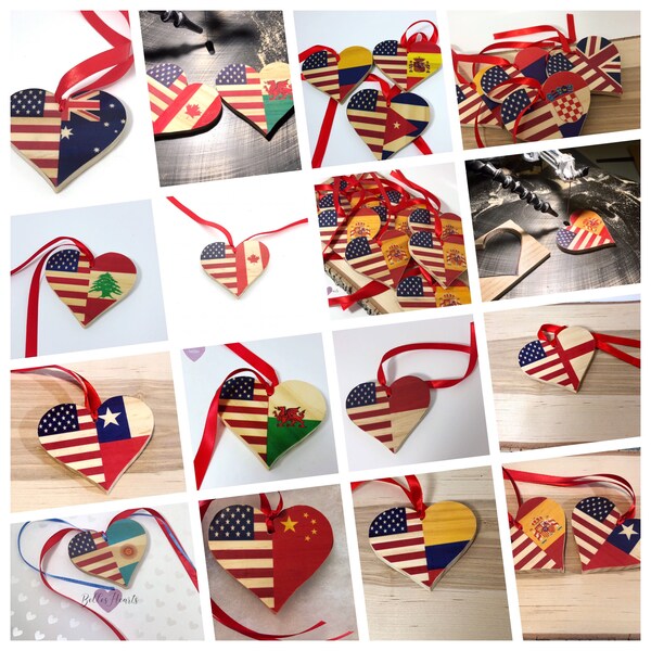 Wood Dual Citizen Heart, Permanent Resident Gift, Country Flags in Wood Heart. Oath Ceremony Flags Ornament, Mixed Family