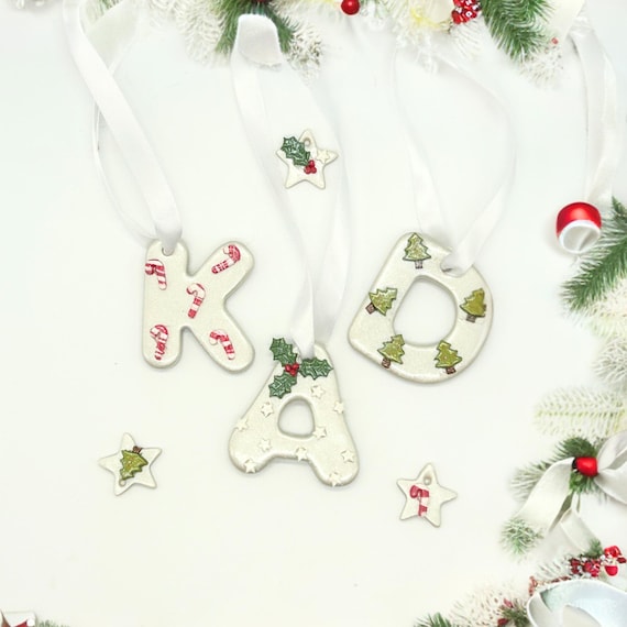 Handmade Personalized Christmas Stocking Tag, Initial Ornament