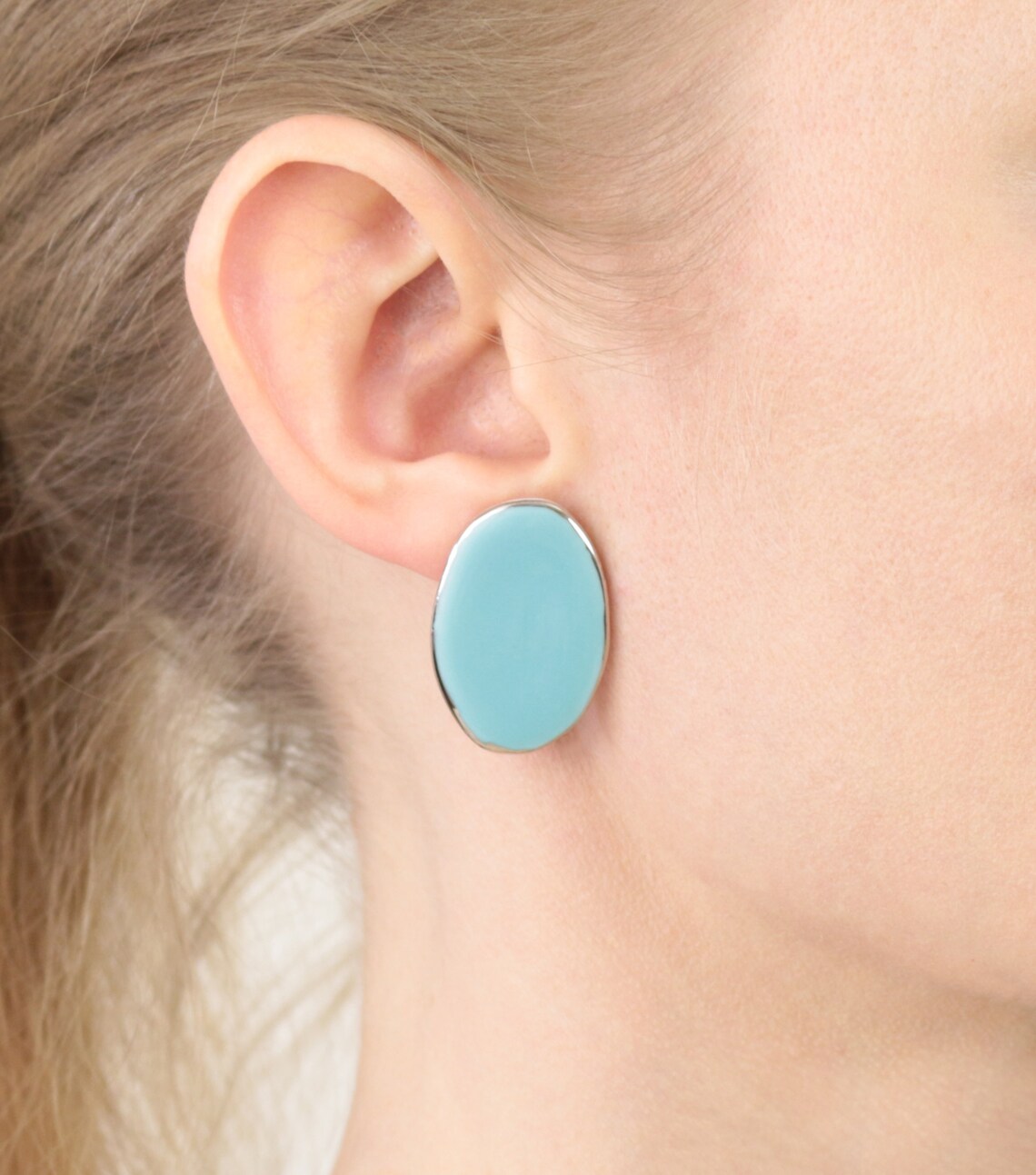 Baby blue porcelain earrings Blue oval stud earrings Turquise Etsy