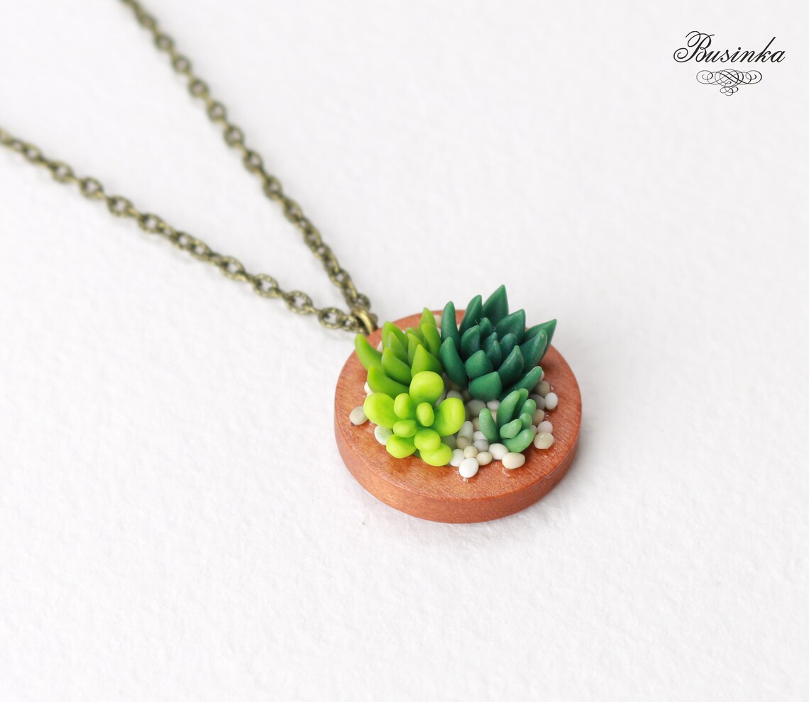 Green Succulents necklace Succulent pendant Succulent jewelry Etsy
