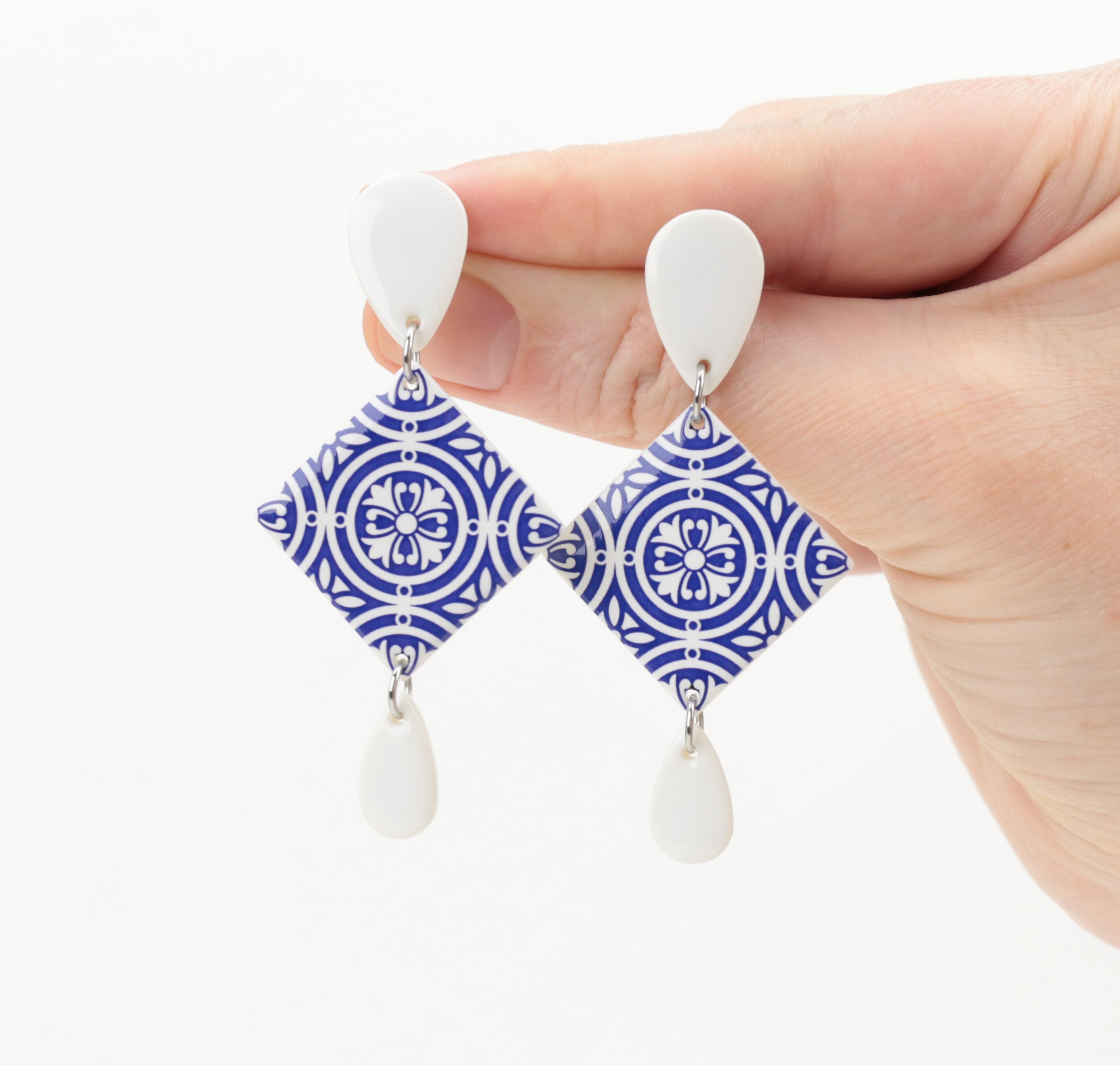 Porcelain tiles earrings Handmade ceramic tile Square stud Etsy