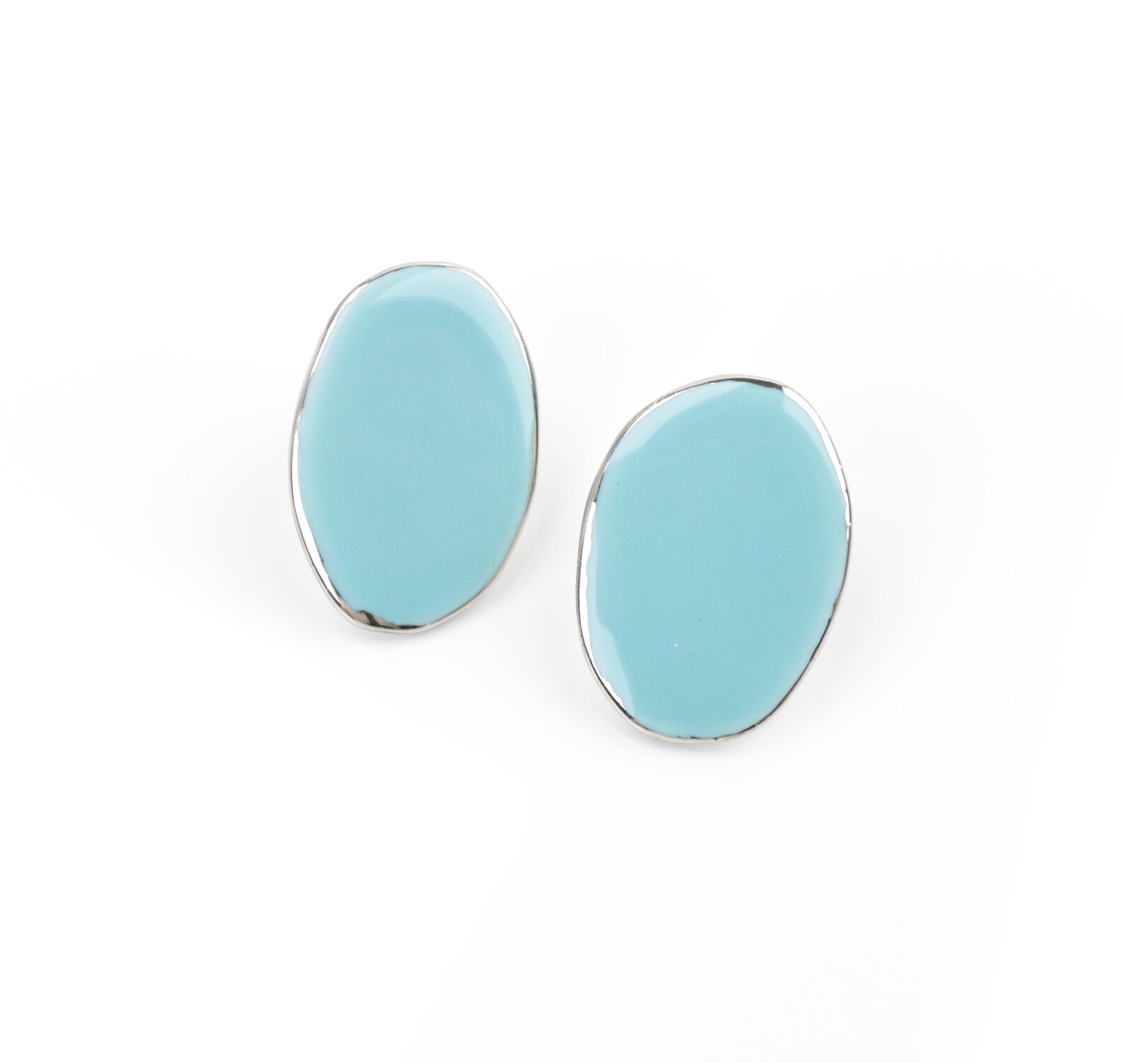 Baby blue porcelain earrings Blue oval stud earrings Turquise Etsy