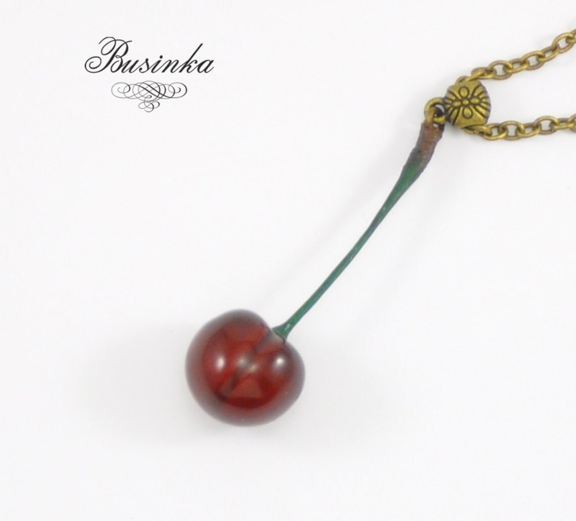 Red Cherries Necklace Cherry Jewelry Romantic Berry Red Etsy
