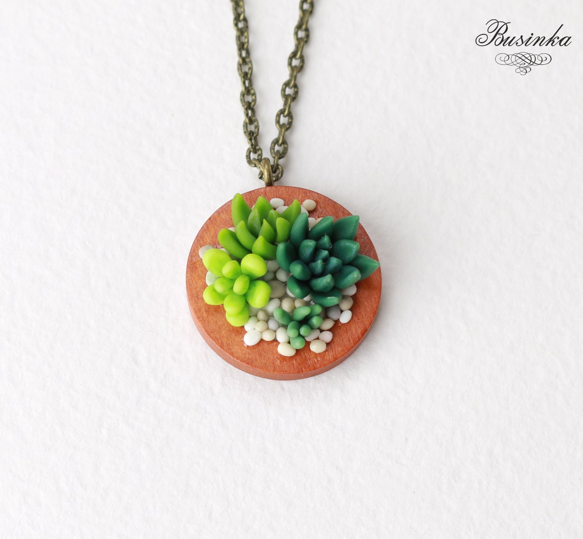 Green Succulents necklace Succulent pendant Succulent jewelry Etsy