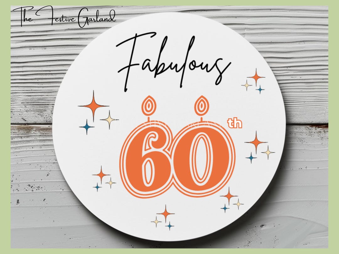 Sticker 60th Library Fabulous 60th Birthday Sticker, 60th Birthday Party Favor Label, Retro ...