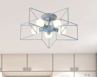 Blue star kids semi flush mount ceiling light Nursery ceiling light Semi flush chandelier Children's room lighting Ceiling mounted lighting