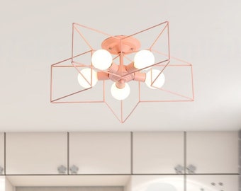 Pink star kids semi flush mount ceiling light Nursery ceiling light Semi flush chandelier Children's room lighting Ceiling mounted lighting