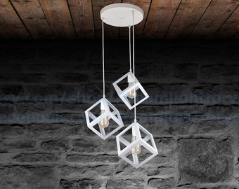 White kitchen chandelier 3 Cubes Pendant Light Fixture Industrial Chandelier lighting Kitchen island Pendant lighting Dining room Chandelier