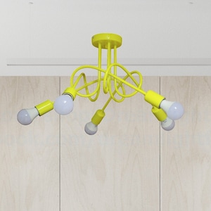 5-light Semi flush mount yellow chandelier Semi flush fixture Nursery lighting 5-head chandelier Five arms Bathroom Ceiling light fixture