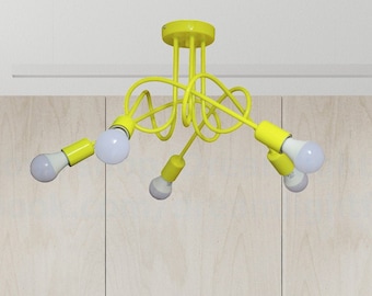 5-light Semi Flush Mount Yellow Chandelier Semi Flush Fixture