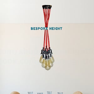 Red chrome chandelier lighting 6-light Cluster Bare bulb Chandelier lighting Stairwell lighting Exposed bulbs Entryway chandelier light