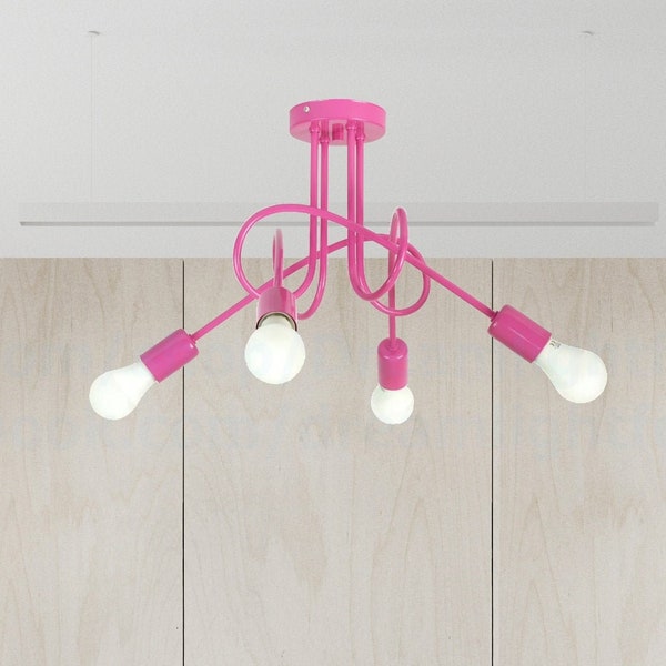 Pink Semi flush mount ceiling light Nursery lighting pink chandelier Playroom light fixture semi flush fixture Rose Ceiling light fixture