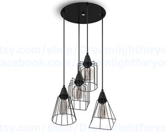 4 cages Industrial Pendant Light Industrial Chandelier Cage cluster Pendant light Lantern Chandelier Modern lighting Kitchen Chandelier