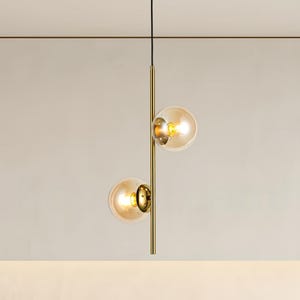 2-Globe Glass Pendant Light with Bronze Base Amber Globe Cluster Pendant Lighting Hanging Fixture Pendant Bronze Globe Chandelier lighting