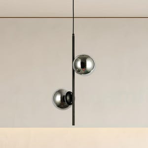 Modern 2-Globe Glass Pendant Light with Black Base – Elegant Contemporary Hanging Fixture, Globe Pendant Lighting for Kitchen & Living