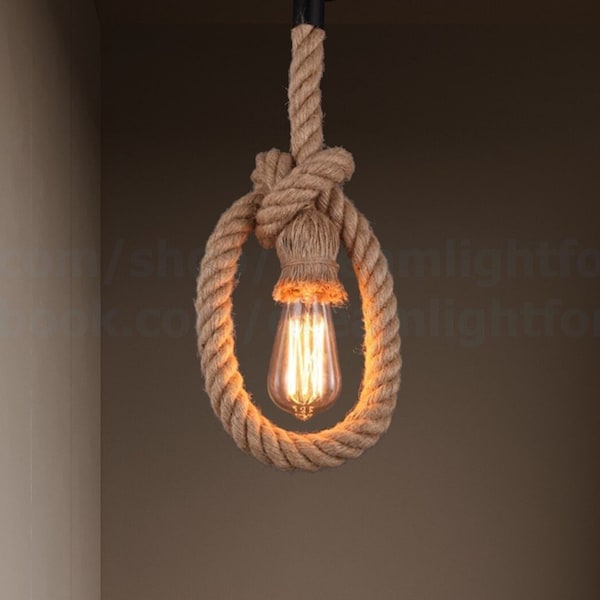 Hemp rope Pendant light with knot Nautical lighting Manila rope lamp cord Jute rope light fixture Nautical pendant light Hanging rope light