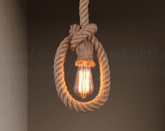 Hemp Rope Pendant Light With Knot Nautical Lighting Manila Rope
