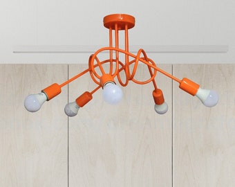 Five head Semi flush mount orange chandelier Semi flush fixture 5-light chandelier Bathroom lighting Five arms Nursery Ceiling light fixture