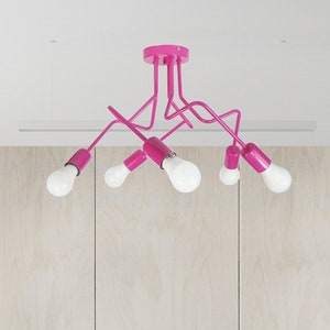 Five head Semi flush mount pink chandelier Semi flush fixture Nursery lighting Five arms Ceiling light fixture 5-light chandelier lighting