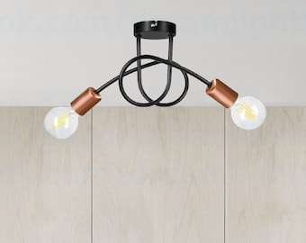 Black-Copper Bare bulb flush mount chandelier Semi flush mount Ceiling light fixture flush mount Lighting fixtures flush mount for kitchen