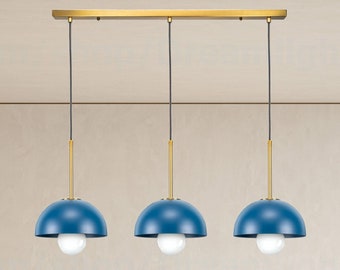 Navy Blue Dome Linear Way Pendant Lamp for Kitchen Island
