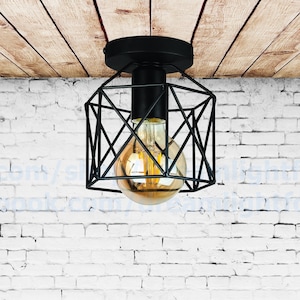 Zwarte kooi schaduw Flush armatuur Plafond Kroonluchter flush mount Metalen Plafondlamp Industriële verlichting Keukenverlichting