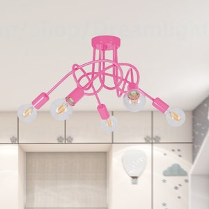 Rosa Mädchen Zimmer Kronleuchter Halb bündig montieren Deckenleuchte Rosa Pendelleuchte Kinder Deckenleuchte Befestigung Mädchen Schlafzimmer Kronleuchter