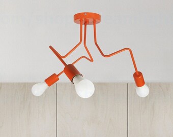 Pomarańczowy żyrandol, lampa sufitowa półzlicowana, lampa sufitowa półzlicowana, lampa sufitowa trzypunktowa, oświetlenie pokoju dziecięcego, żyrandol z trzema światłami