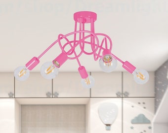 Pink girls room chandelier Semi flush mount ceiling light Pink pendant light Kids ceiling light fixture flush mount Girl bedroom chandelier